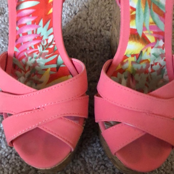 Pink Suede Ankle Wrap Cork Wedge Sandals. - Picture 8 of 8